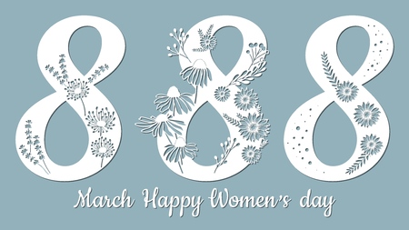 Decoration for women's day - 8 March. dandelion, Echinacea, chamomile, chrysanthemum, leaves. Template for laser cutting. Paper cut and printing. Vector illustration. Plotting cuttingのイラスト素材