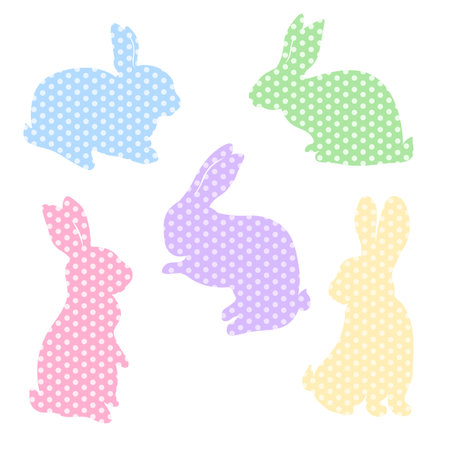 Easter bunny rabbit.. Colorful bunnies in polka dots for decoration backgrounds. Set for cutting out stickers and templatesのイラスト素材