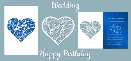 The inscription-happy birthday, wedding. Rose. Card heart flowers and space for text. Laser cutting template for greeting cards, invitations, decorative elements. Vectorのイラスト素材