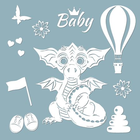 Dragon template for laser cutting, plotter and scrapbooking. Production, design and decoration of postcards, as well as crafts made of paper, wood and metal...のイラスト素材