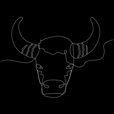 Continuous drawing of a bull symbol of 2021. Postcard in one line. holiday element for losses,...