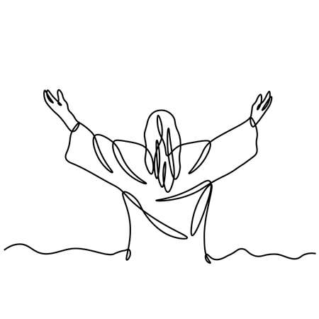 One continuous single drawn line art doodle spirituality Jesus Christ sermon, prayer .Isolated image of a hand drawn outline on a white background ..のイラスト素材