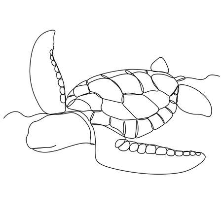One single line drawing of big turtle for marine company logo identity. Adorable creature reptile animal mascot concept for conservation foundation. Continuous line draw design vector illustration ..のイラスト素材