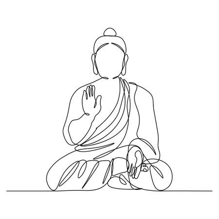 Buddha Silhouette - One Line Drawings. Religion the symbol of Hinduism, Buddhism, spirituality and enlightenment. Drawing with a single line, printing on fabric ...のイラスト素材