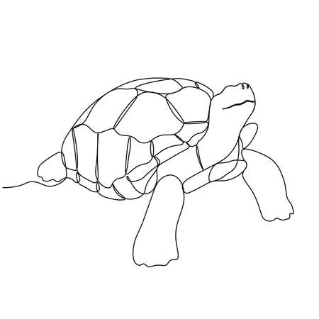 One single line drawing of big land tortoise for logo identity. Adorable creature reptile animal mascot concept for conservation foundation. Continuous line draw design illustration ...のイラスト素材