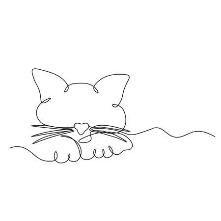 A beautiful kitty with is sleeping sweetly. A continuous line. Vector illustration drawn with a single line ..のイラスト素材