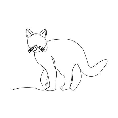 The cat looks around. A continuous line. Vector illustration drawn with a single line ..のイラスト素材