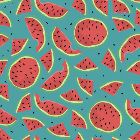 Seamless watermelon pattern. Whole and sliced ripe juicy watermelons on white background ...