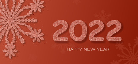 numbers and a snowflake in sequins, on a red background. Template for a postcard ...の写真素材