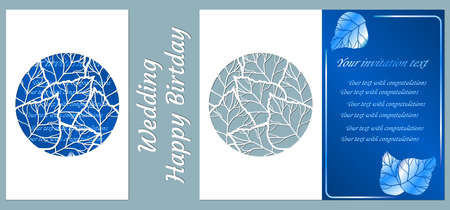Vector illustration Postcard. Invitation and greeting card. Pattern for the laser cut. leaf. birch leaves in the a circle ...のイラスト素材
