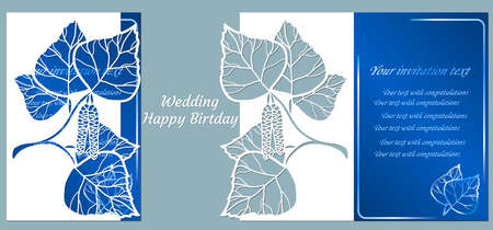Vector illustration Postcard. Invitation and greeting card. Pattern for the laser cut. leaf. birch leaves ....のイラスト素材