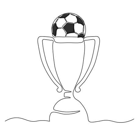 Vector illustration. Reward with a cup. Victory. A celebration of football. Drawing a single line ...のイラスト素材