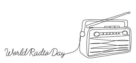 The World Radio Holiday. Radio day. Radio. One line ...のイラスト素材
