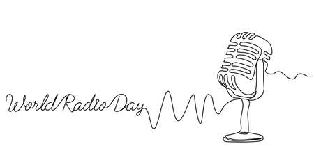 The World Radio Holiday. Radio day. Microphone. One line ...のイラスト素材