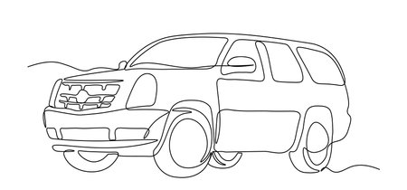 Single line drawing of 4x4 wheel drive tough  car. Adventure off road rally vehicle transportation concept. One continuous line draw design...のイラスト素材