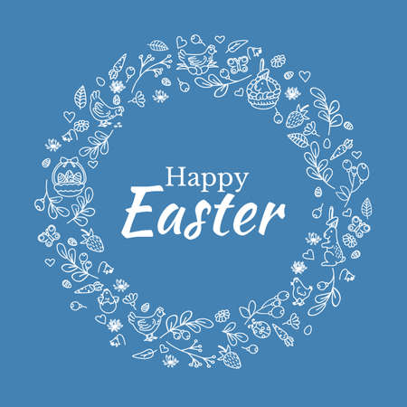 Vector postcard with doodles. Congratulations on the happy Easter holiday...のイラスト素材