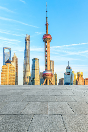 Architectural landscape and square floor of Shanghai cityのeditorial素材