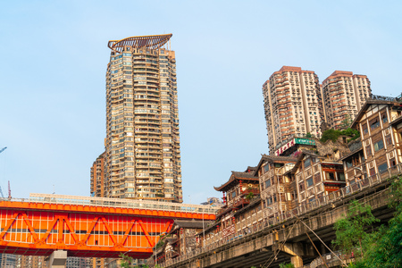 Ancient buildings in hongya cave scenic area, chongqing, Chinaのeditorial素材