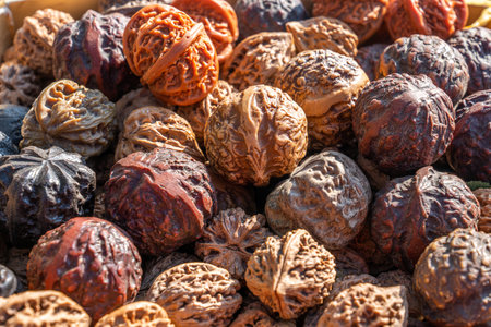 Lots of wild walnuts togetherの写真素材