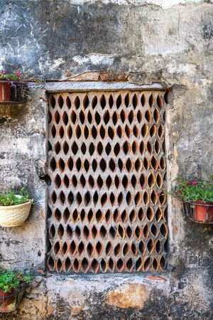 Windows and flower stands of ancient Chinese buildings