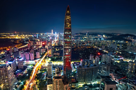 Aerial night view of Shenzhen, Guangdong Province, China