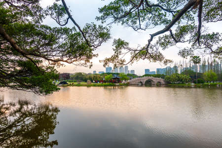 Riverside towns at sunset in Chinaのeditorial素材