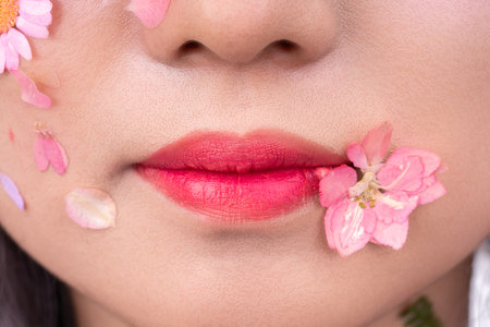 The girl's lips are made upの写真素材