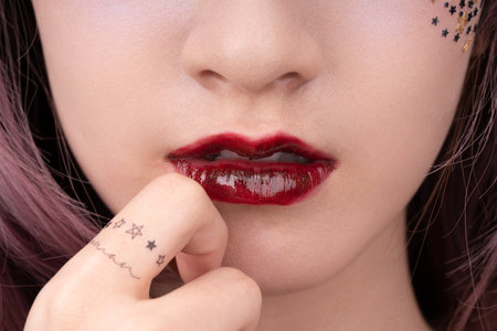 The girl's lips are made upの写真素材