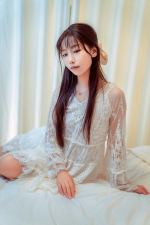 A girl in her pajamasの写真素材