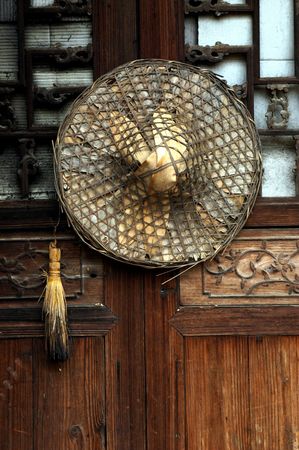 door and bamboo hat            の写真素材