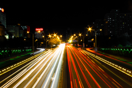 Beautiful light trails on the roadのeditorial素材