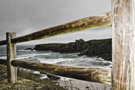 Ermita of Sta Comba on the coast , Atlantic Ocean, Spainの写真素材