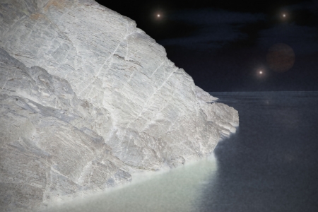 coastal landscape with stars and planet in infraredの写真素材