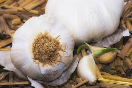 whole garlic in food, seasoning , cooking , traditionalの写真素材