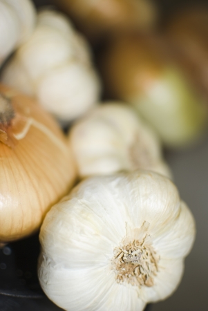 set of onions and garlic to cookの写真素材