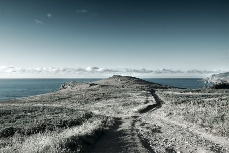 coastal landscape in northern Spain, cyanotypeの写真素材