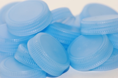 Plastic plugs blue on white background, isolatedの写真素材