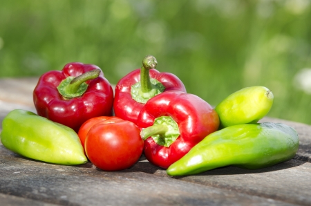 group of vegetables on a table outdoorsの写真素材
