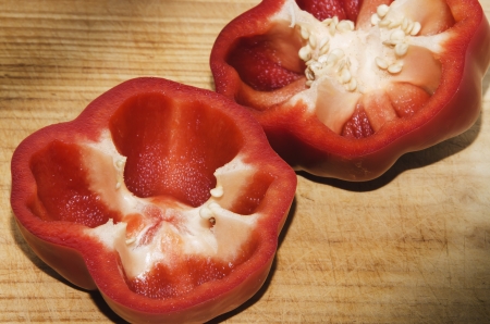 red peppers on wood , natural productの写真素材