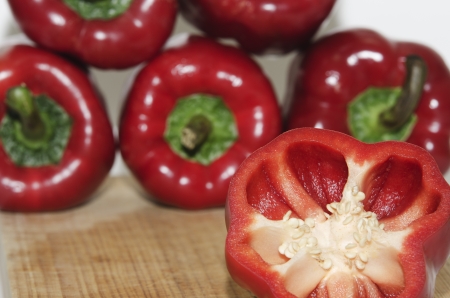 red peppers on white background, natural productの写真素材