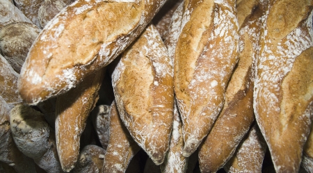 different types of freshly baked artisan breadの写真素材