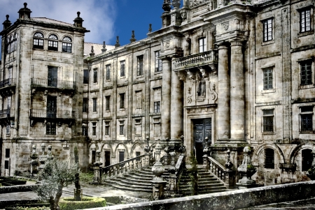 Facade of the Cathedral at Santiago de Compostelaの写真素材