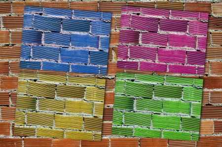 composition from a brick wall with four zones of different colorsの写真素材