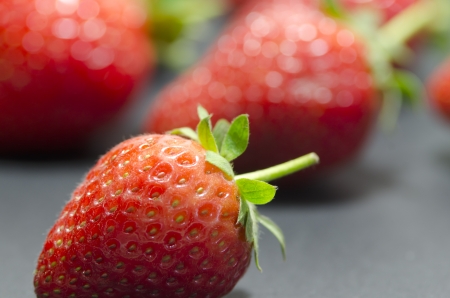 Closeup of Fresh Organic Homegrown Strawberries, succulent fruit.の写真素材
