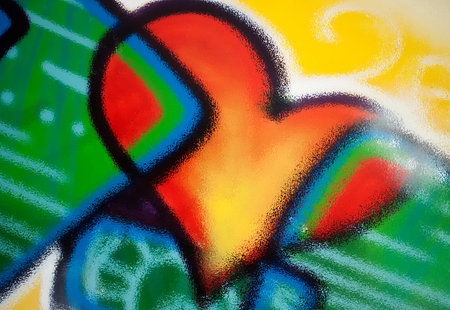 A messy heart, hand painted with watercolors.の写真素材