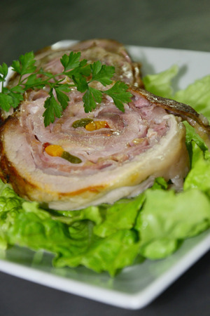 Meatloaf with parsley on lettuce leavesの写真素材