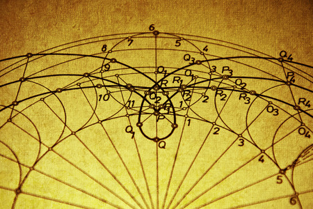 geometric drawing on old paperの写真素材