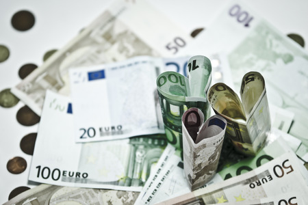 euro currency, conceptual background for celebrations and Valentine's Dayの写真素材