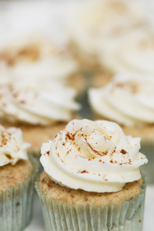 A delicious gourmet cinnamon spice cupcake on a plateの写真素材