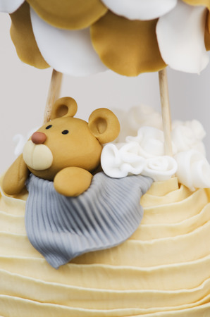 Delicious cake with pink bow decorationの写真素材